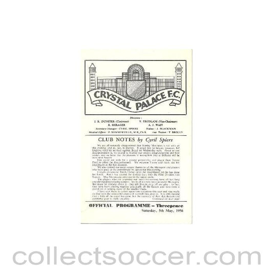 1956 - Crystal Palace v International Managers XI official programme 05/05/1956