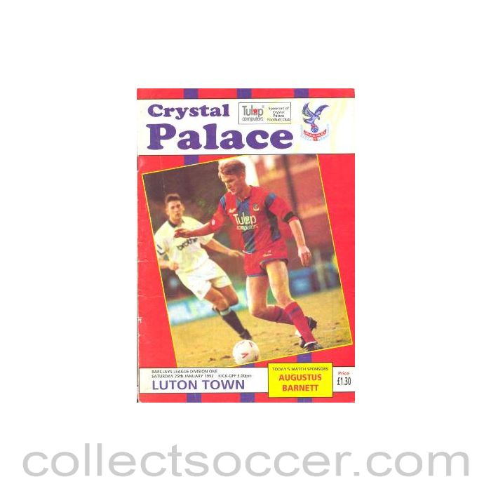 1992 - Crystal Palace v Luton Town official programme 25/01/1992