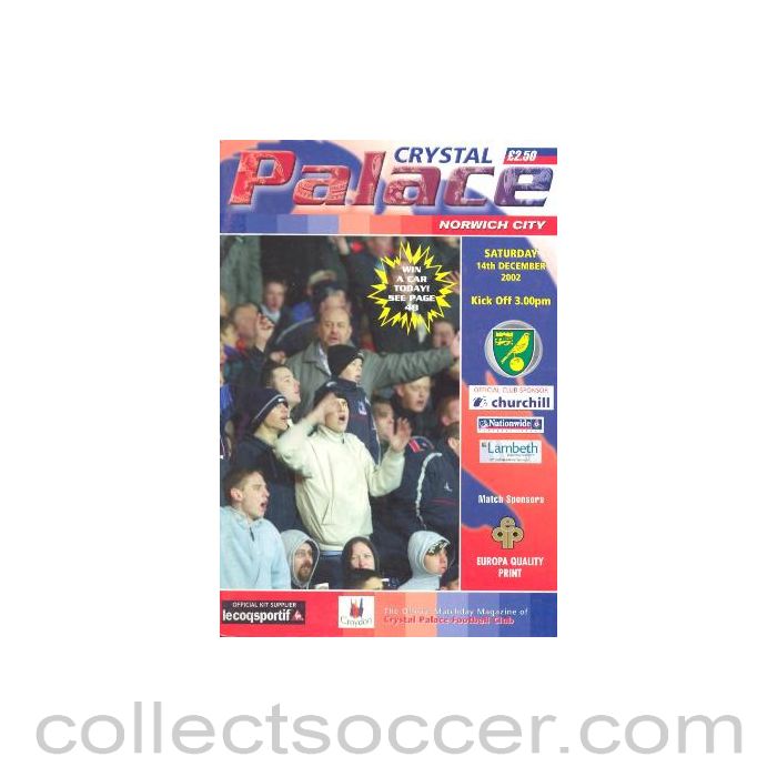 2002 - Crystal Palace v Norwich City official programme 14/12/2002