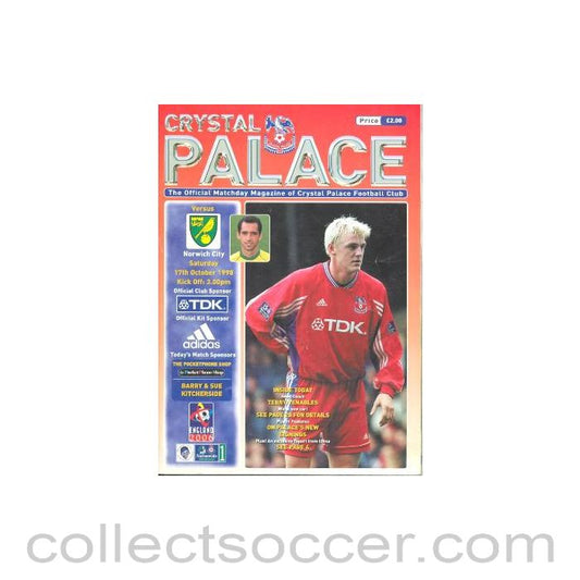 1998 - Crystal Palace v Norwich City official programme 17/10/1998