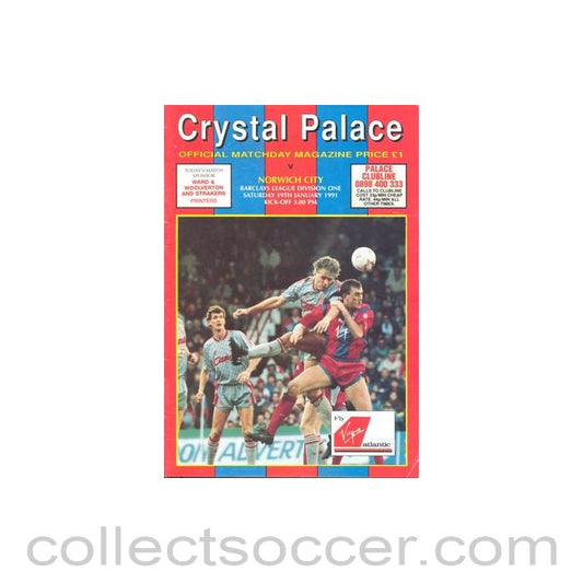 1991 - Crystal Palace v Norwich City official programme 19/01/1991 Football League