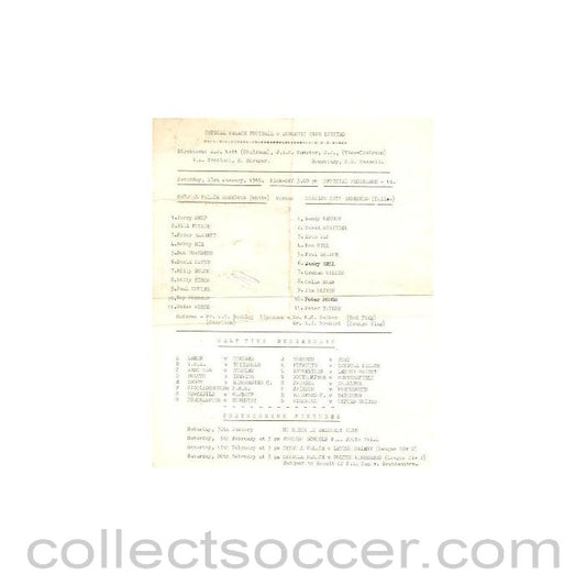 1965 - Crystal Palace v Norwich City official teamsheet 23/01/1965