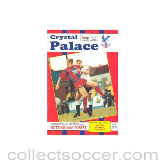 1992 - Crystal Palace v Nottingham Forest official programme 08/01/1992