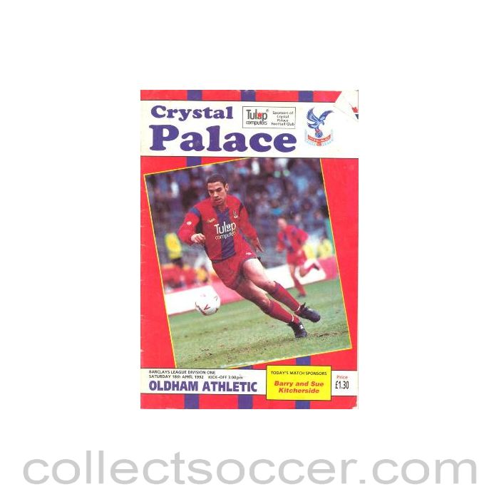 1992 - Crystal Palace v Oldham Athletic official programme 18/04/1992