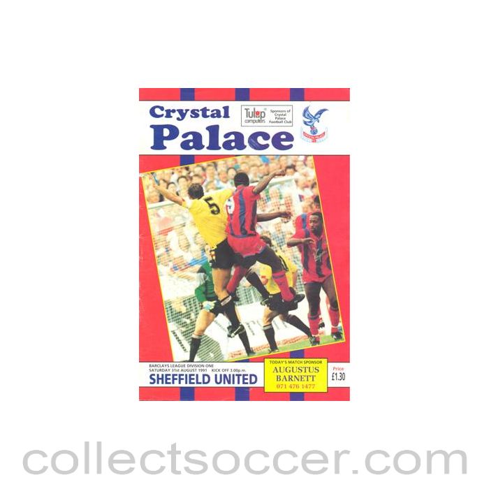 1991 - Crystal Palace v Sheffield United official programme 31/08/1991 Football League, multi-signed on the back