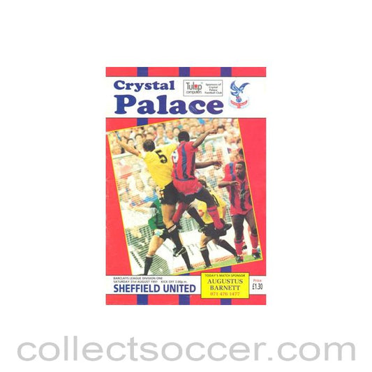 1991 - Crystal Palace v Sheffield United official programme 31/08/1991 Football League, multi-signed on the back