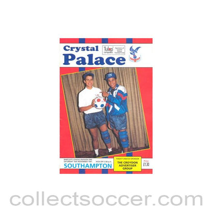 1991 - Crystal Palace v Southampton official programme 16/11/1991 Football League