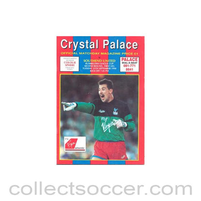 1990 - Crystal Palace v Southend United official programme 25/09/1990 Football League