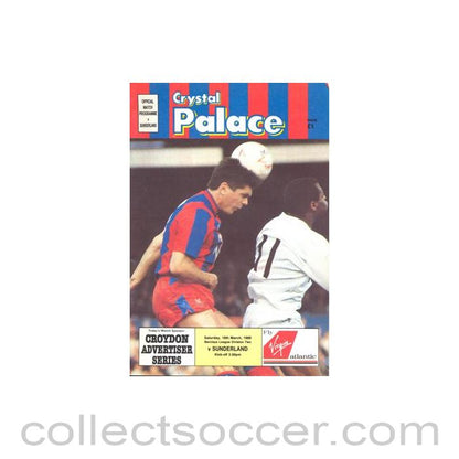 1989 - Crystal Palace v Sunderland official programme 18/03/1989 Football League