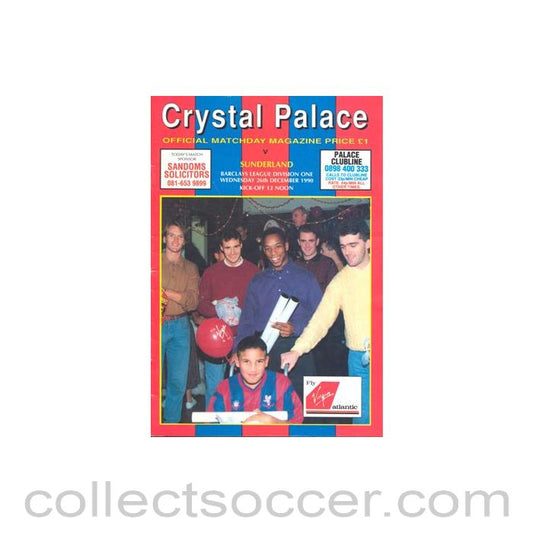 1990 - Crystal Palace v Sunderland official programme 26/12/1990 Football League