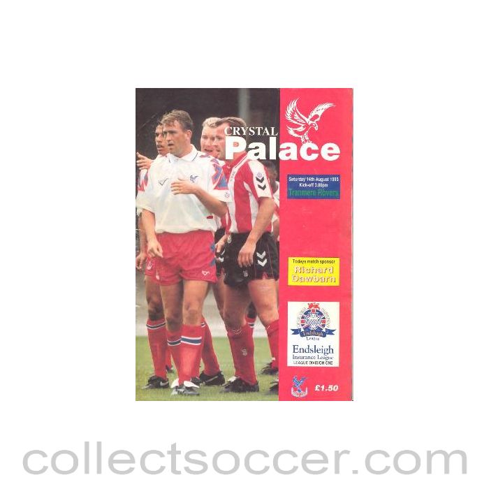 1993 - Crystal Palace v Tranmere Rovers official programme 14/08/1993