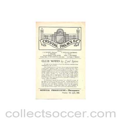1956 - Crystal Palace v Walthamstow Avenue official programme 09/04/1956,