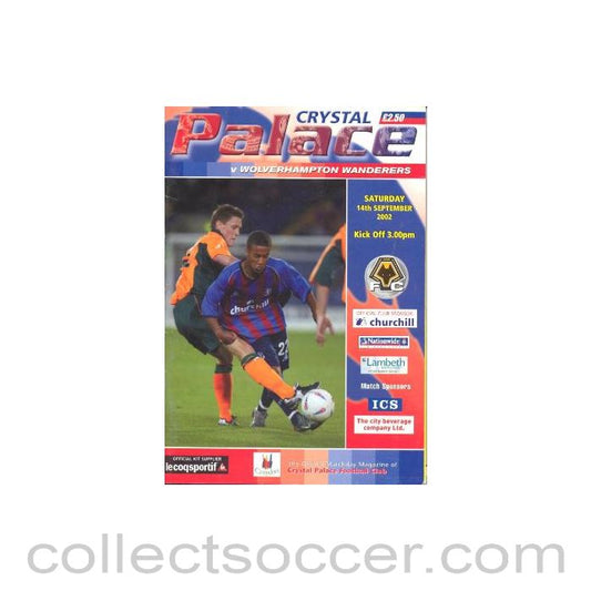 2002 - Crystal Palace v Wolverhampton Wanderers official programme 14/09/2002