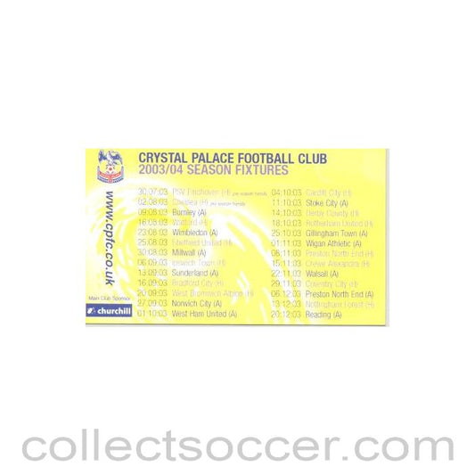 2003 - Crystal Palace fixtures 2003-2004