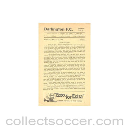 1958 - Darlington vChelsea official programme 29/02/1958