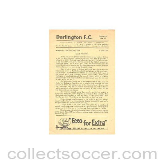 1958 - Darlington vChelsea official programme 29/02/1958