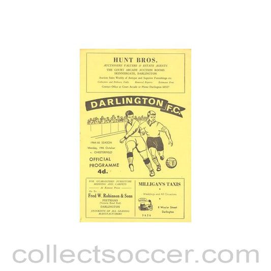 1964 - Darlington v Chesterfield official programe 19/10/1964 Football League