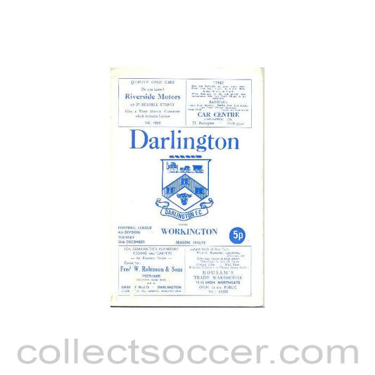1972 - Darlington v Workington official programe 26/12/1972 Football League