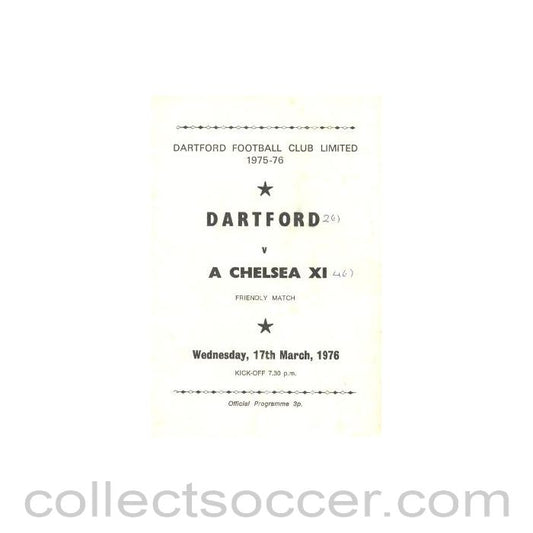 1976 - Dartford vChelsea XI official programme 17/03/1976