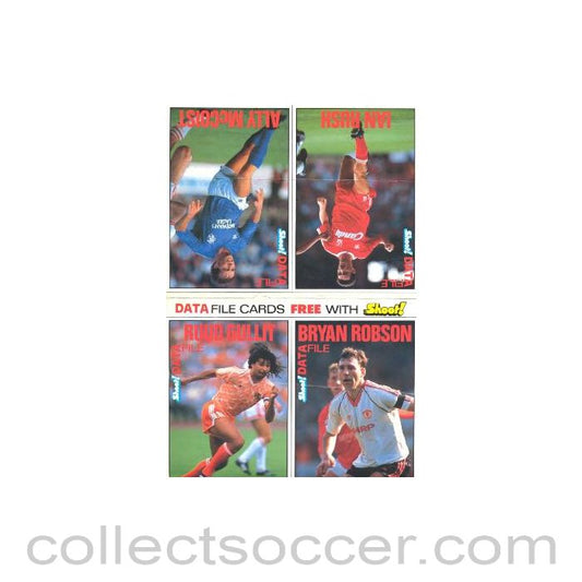 Data File Cards Free with Shoot! - four colour cards with Ruud Gullit, Bryan Robson, Ian Rush and Ally McCoist