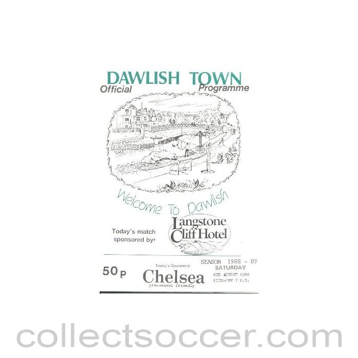 1988 - Dawlish Town vChelsea friendly match official programme 06/08/1988