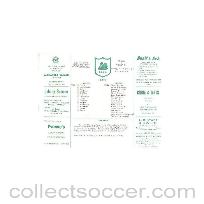 1974 - Dawlish Town vChelsea XI official programme 06/08/1974