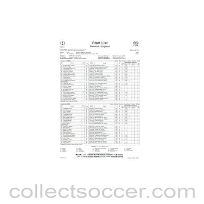 2002 World Cup - Denmark v England 15/06/2002 Start List