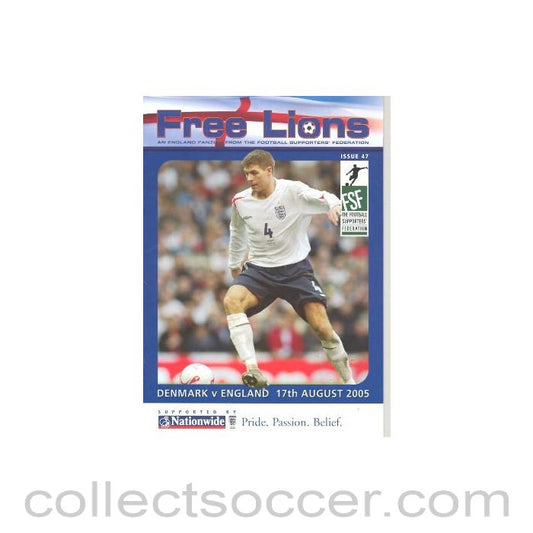 2005 Denmark v England official programme 17/08/2005 Free Lions Programme