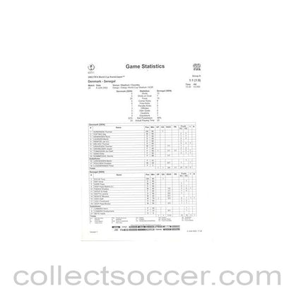2002 World Cup - Denmark v Senegal 06/06/2002 Game Statistics Half & Full Time