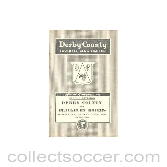 1954 - Derby County v Blackburn Rovers official programme 08/09/1954 Football League