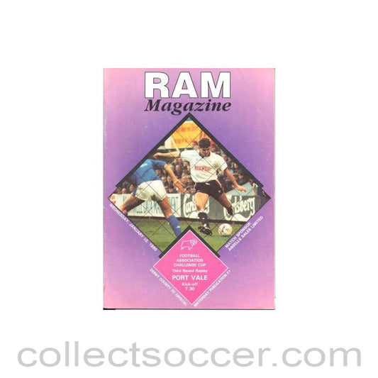 1990 - Derby County v Port Vale official programme 10/01/1990 F.A. Cup