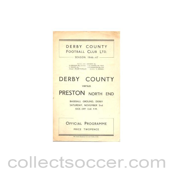 1946 - Derby County v Preston North End official programme 02/11/1946