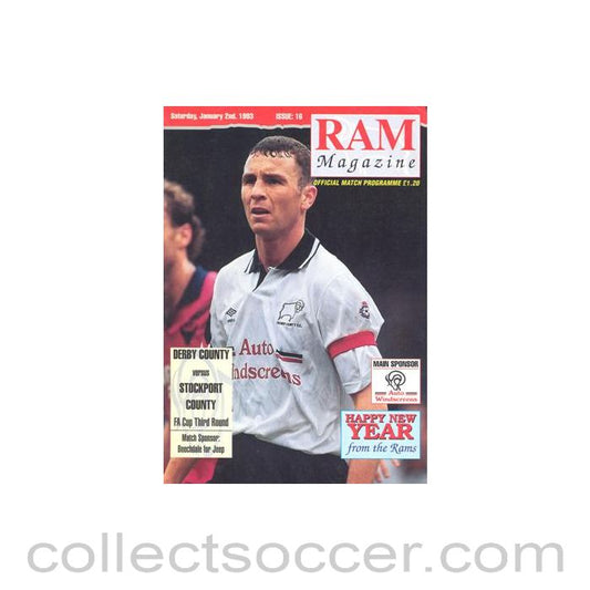 1993 - Derby County v Stockport County official programme 02/01/1993 F.A. Cup