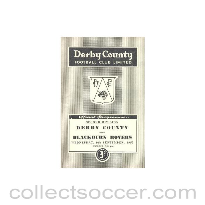 1953 - Derby County v Blackburn Rovers official programme 09/09/1953