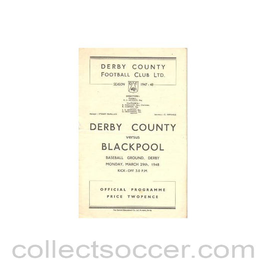 1948 - Derby County v Blackpool official programme 29/03/1948