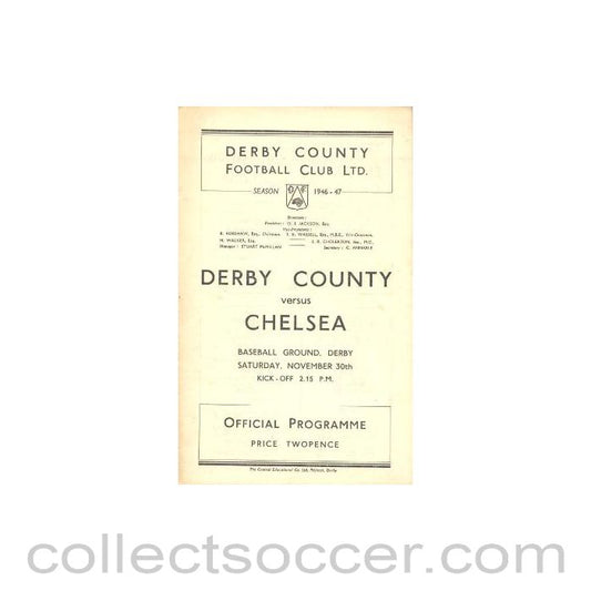 1946 - Derby County vChelsea official programme 30/11/1946