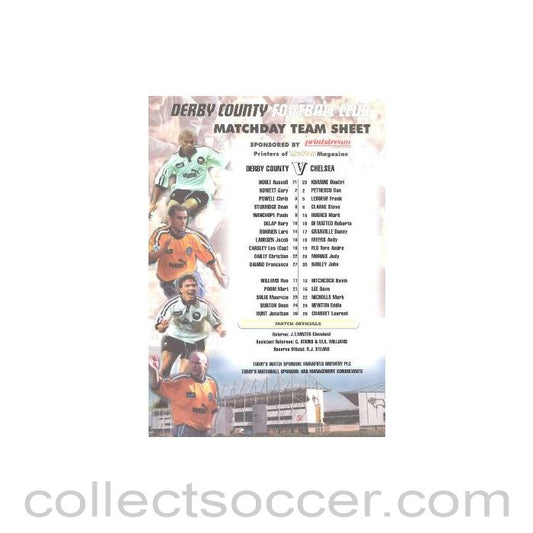 1997 - Derby County v Chelsea teamsheet of Season 1997-98