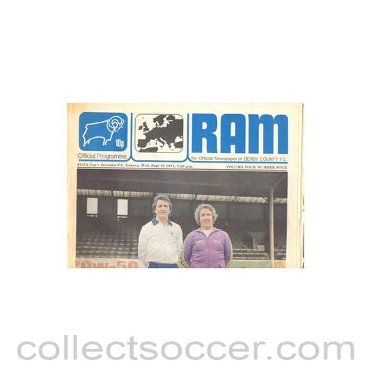 1974 - Derby County v Servette, Geneva, Switzerland official programme 18/09/1974
