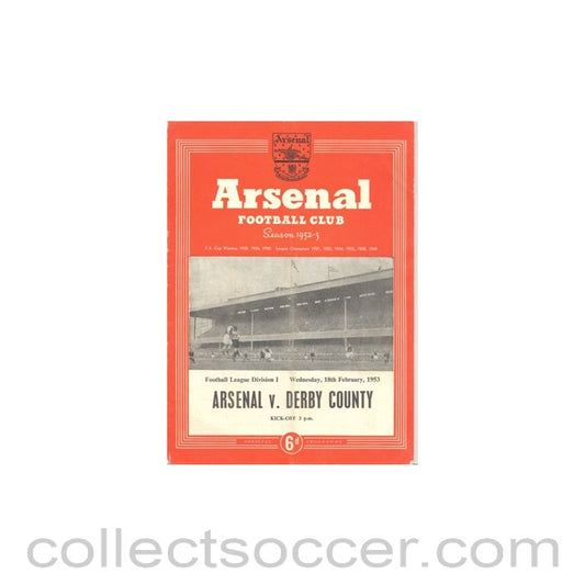 1953 - Arsenal v Derby County official programme 18/02/1953