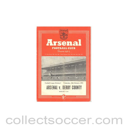 1953 - Arsenal v Derby County official programme 18/02/1953