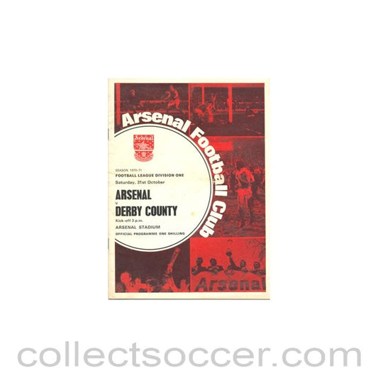 1970 - Arsenal v Derby County official programme 31/10/1970