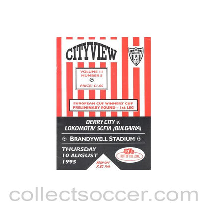 1995 - Derry City v Lokomotiv Sofia Bulgaria official programme 10/08/1995 Cup Winners Cup