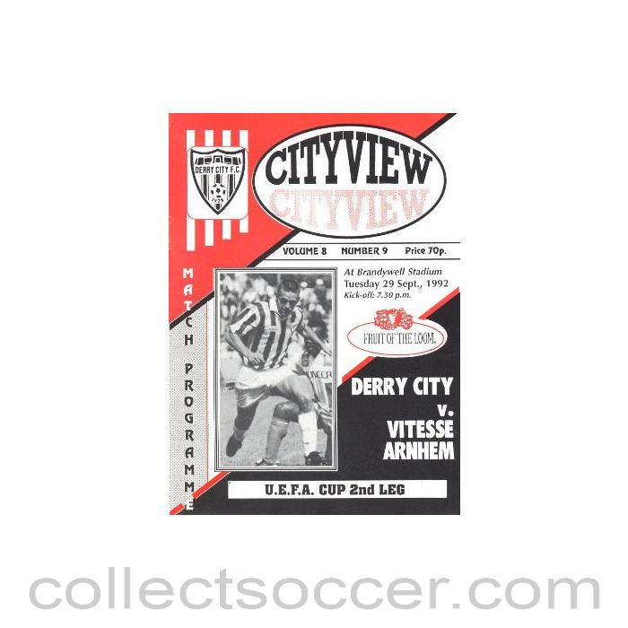 1992 - Derry City v Vitesse Arnhem official programme 29/09/1992 UEFA Cup