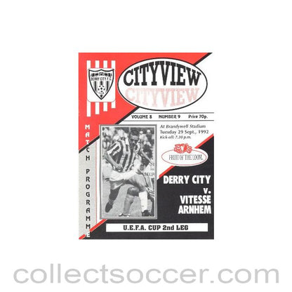 1992 - Derry City v Vitesse Arnhem official programme 29/09/1992 UEFA Cup