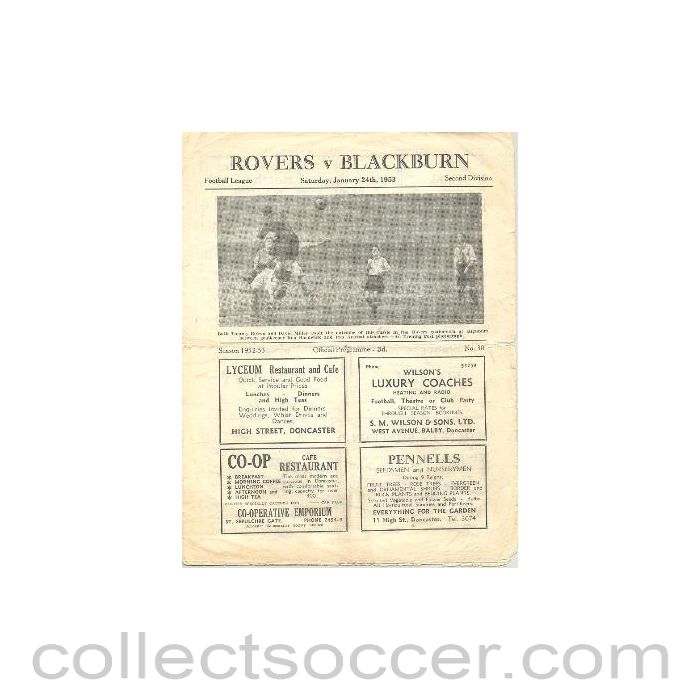 1953 - Doncaster Rovers v Blackburn Rovers official programme 24/01/1953
