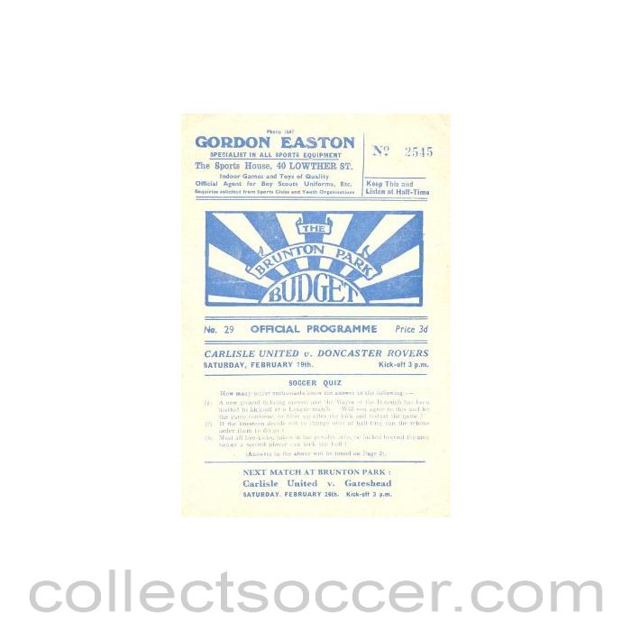 Doncaster Rovers v Carlisle official programme