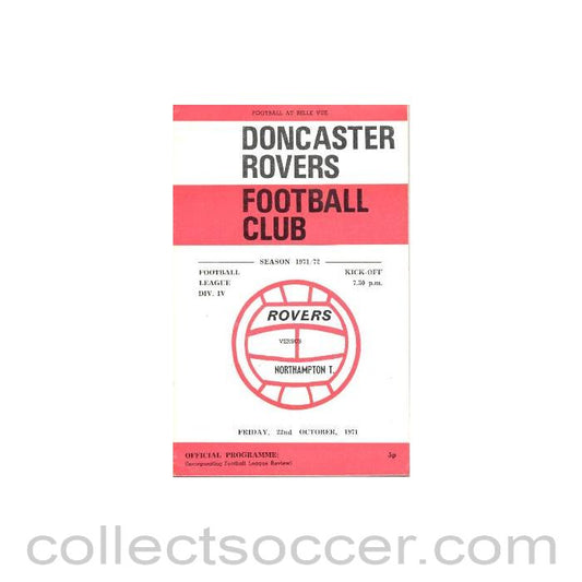 1971 - Doncaster Rovers v Northampton Town official programme 22/10/1971 Football League