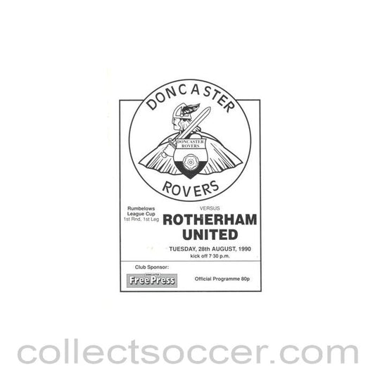 1990 - Doncaster Rovers v Rotherham United official programme 28/08/1990 Rumbelows League Cup