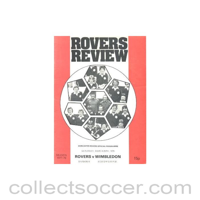 1978 - Doncaster Rovers v Wimbledon official programme 25/03/1978