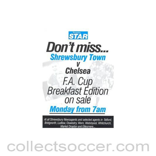 2003 - Shrewsbury Town v Chelsea 26/01/2003 F.A. Cup Breakfast Edition on sale - leaflet